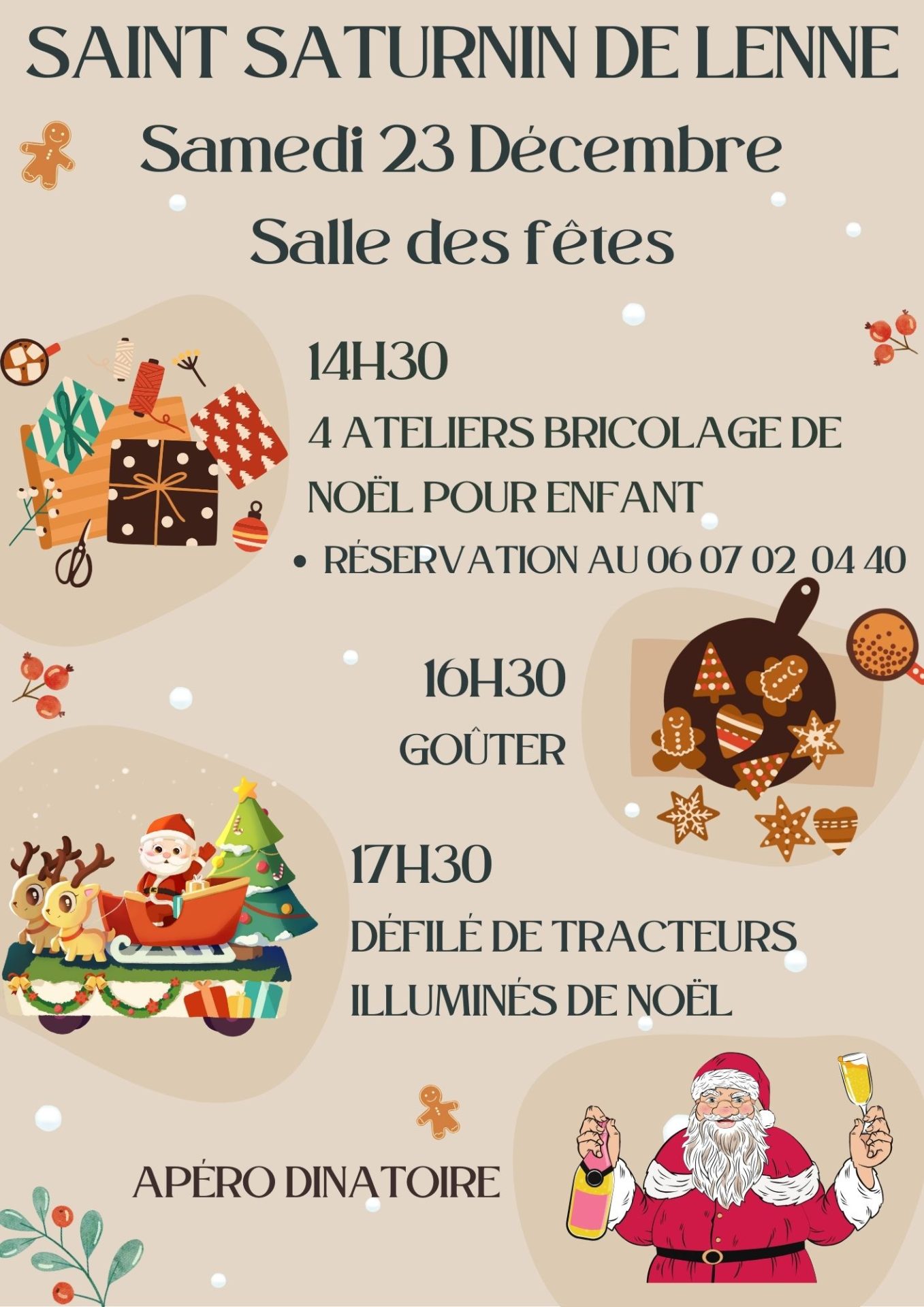 Lire la suite à propos de l’article Ateliers de Bricolage de Noël pour Enfants et Défilé de Tracteurs Illuminés le Samedi 23 décembre