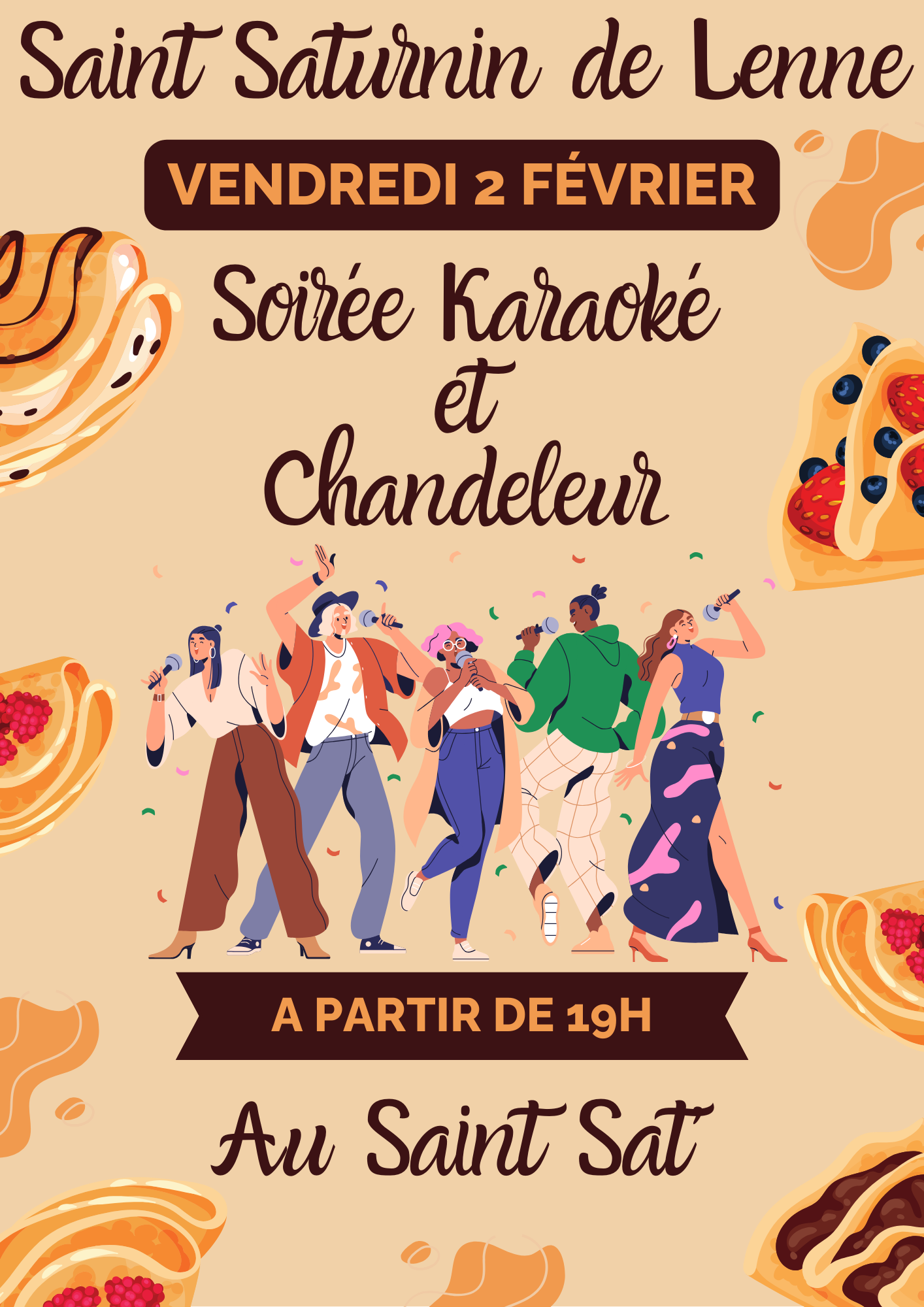 Lire la suite à propos de l’article Soirée Chandeleur et Karaoké le Vendredi 2 février à 19h au Saint Sat’