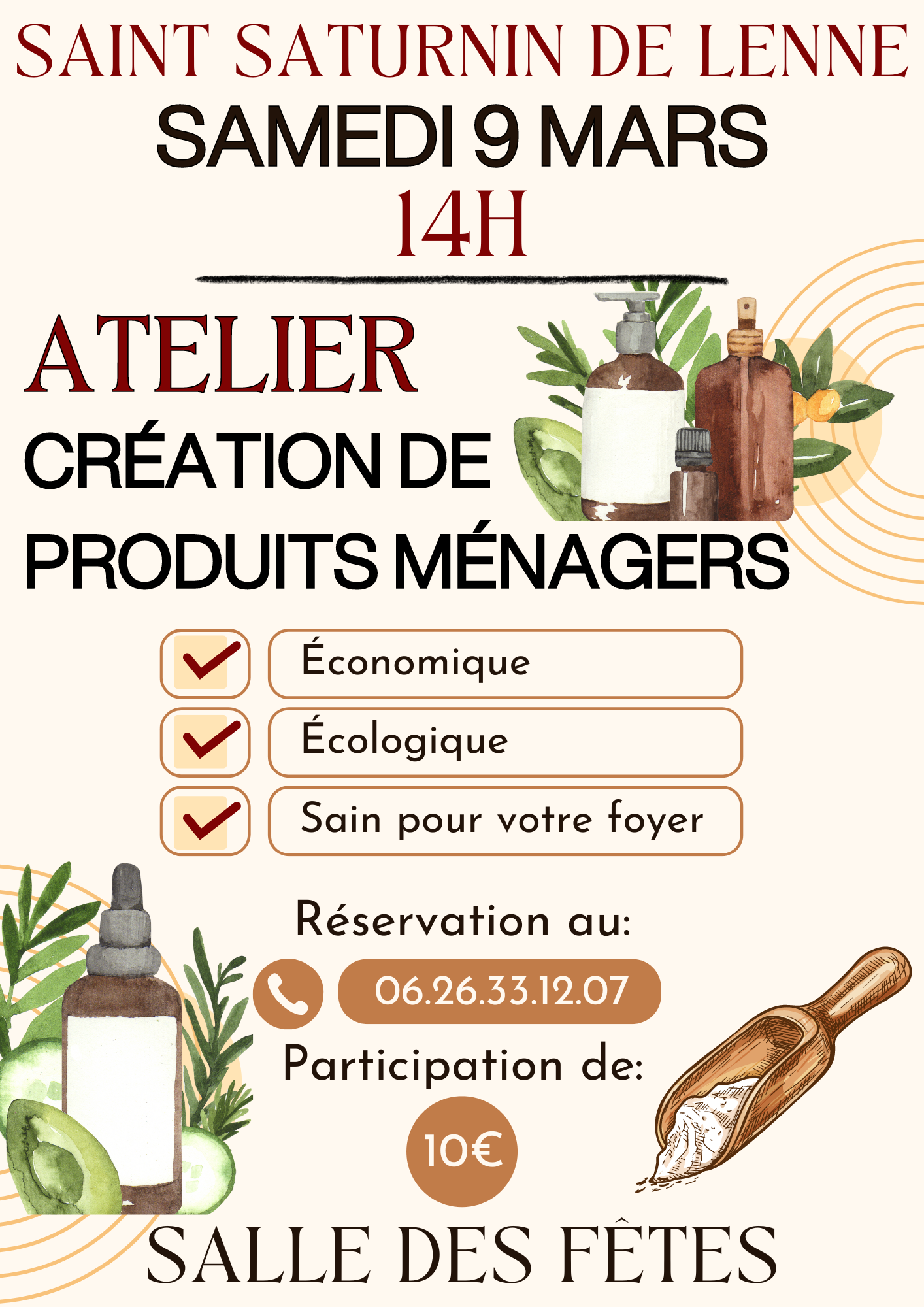 Lire la suite à propos de l’article Atelier création de produits ménagers Samedi 9 mars à 14h